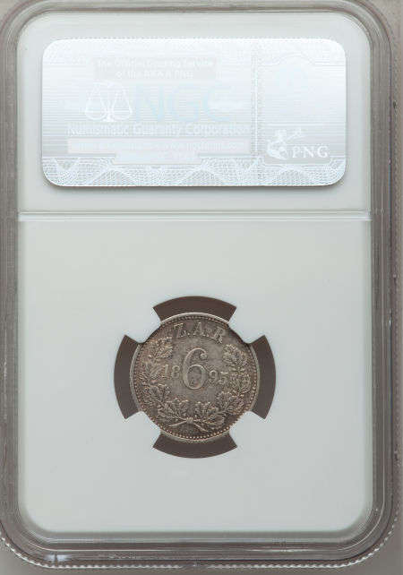 NGC ZAR 1895 SIXPENCE - AU50 !!! very rare - low low price